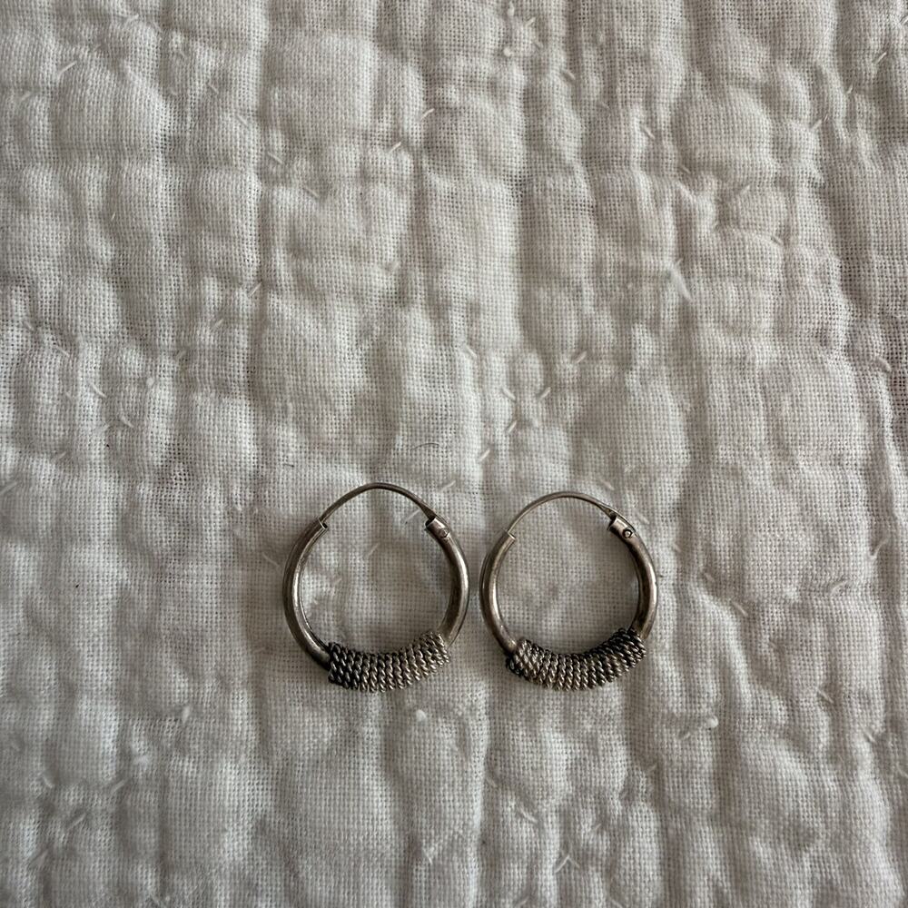Sterling Silver Braided Rope Hollow Small Sized Hoop Earrings